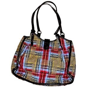 Vera Bradley Dual Strap Quilted Plaid Shoulder Bag Red, Blue, Tan